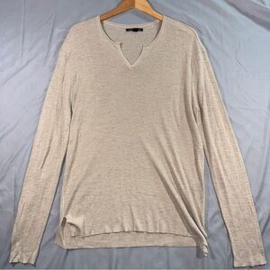 John Varvatos U.S.A. Men's XL Beige Ribbed Linen-Blend Split V-Neck Pullover